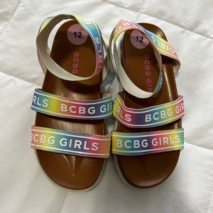 BCBGirls strappy multicolor logo sandals girls size 12